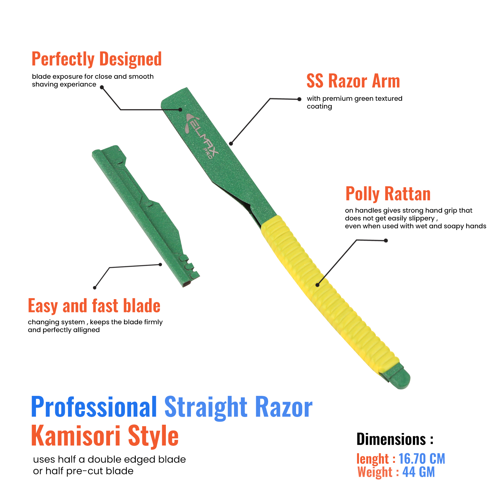 Elmax Pro Kamiso Japanese Style Straight Edge Razor - Shavette Straight Razor, Single Edge Razor, Straight Razors For Men Uses Single Edge Razor Blades