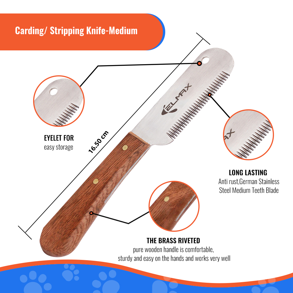 Elmax Professional Stripping Knife For Dogs (Pack Of 3), Best For Removing Unwanted Undercoat (Right-Handed, Rosewood)